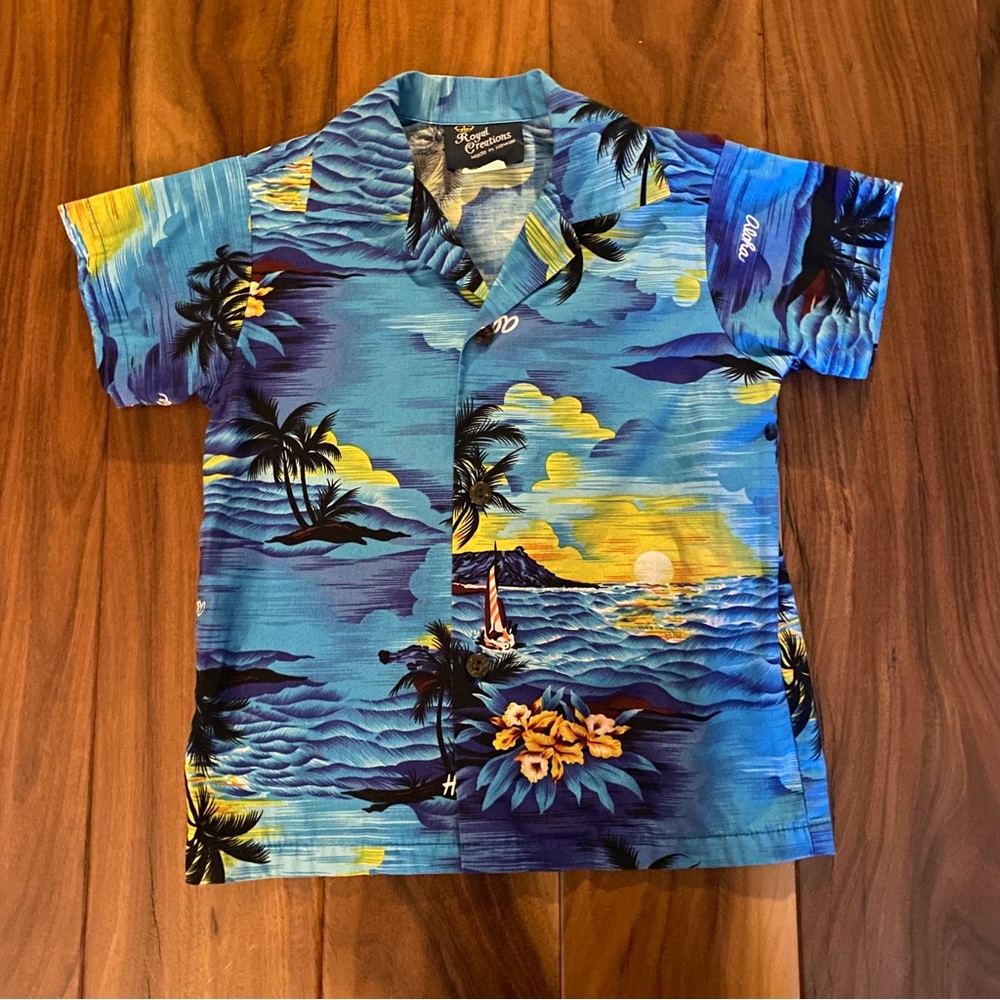 Royal Creations Made in Hawaii, Boys Palm Tree Cabana shirt, sz 4